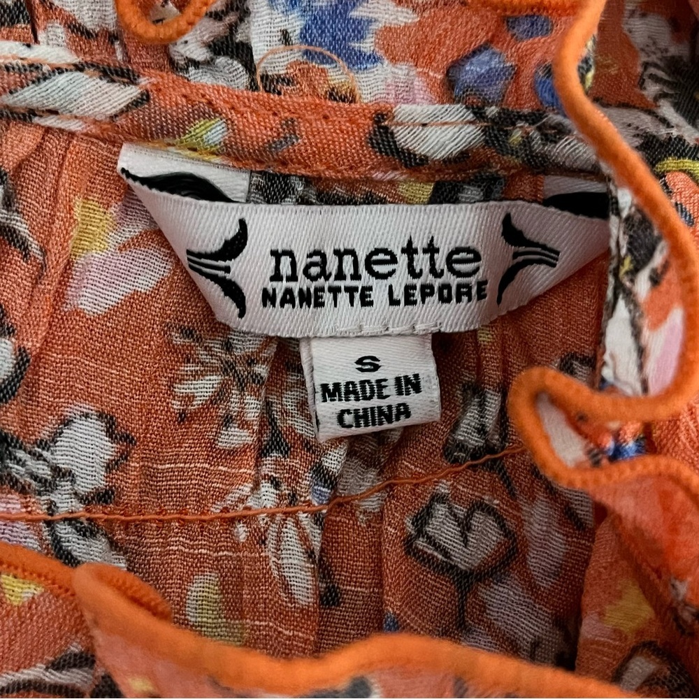 Nanette Lepore Orange Floral cap ruffle sleeve Blouse - Picture 2 of 2